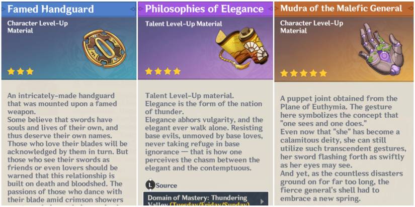 Ayato's needed items for his talents in Genshin Impact