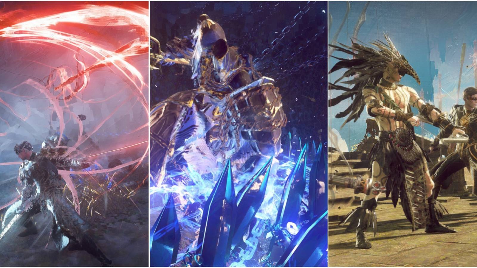 Babylon's Fall - A joined image of 3 screenshots.