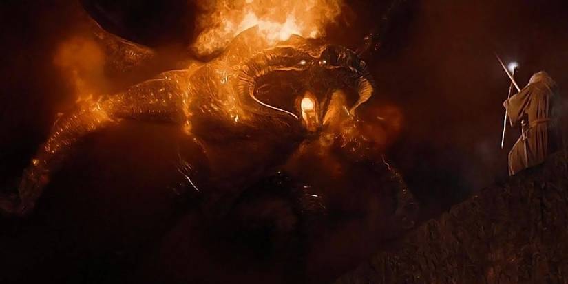 The Balrog and Gandalf fight in Moria