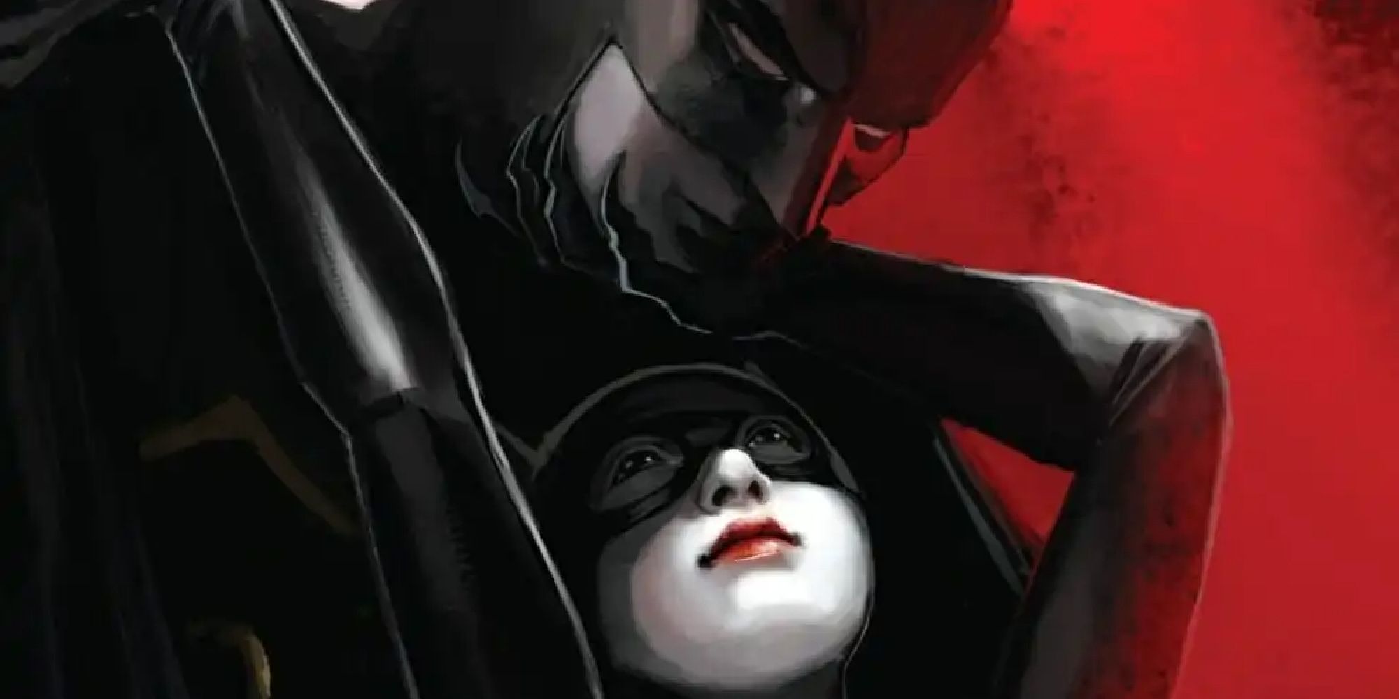 Catwoman caressing Batman on the cover of Rooftops Part 1