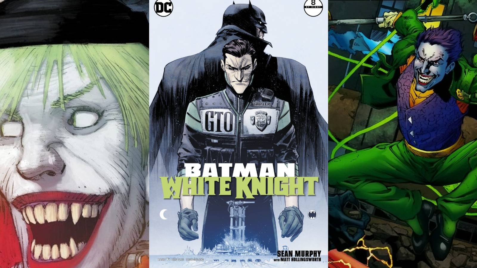 Best Heroic Versions of the Joker Split Featured Joker Lantern, Jack Napier and Batman White Knight, Jokester from Earth-3