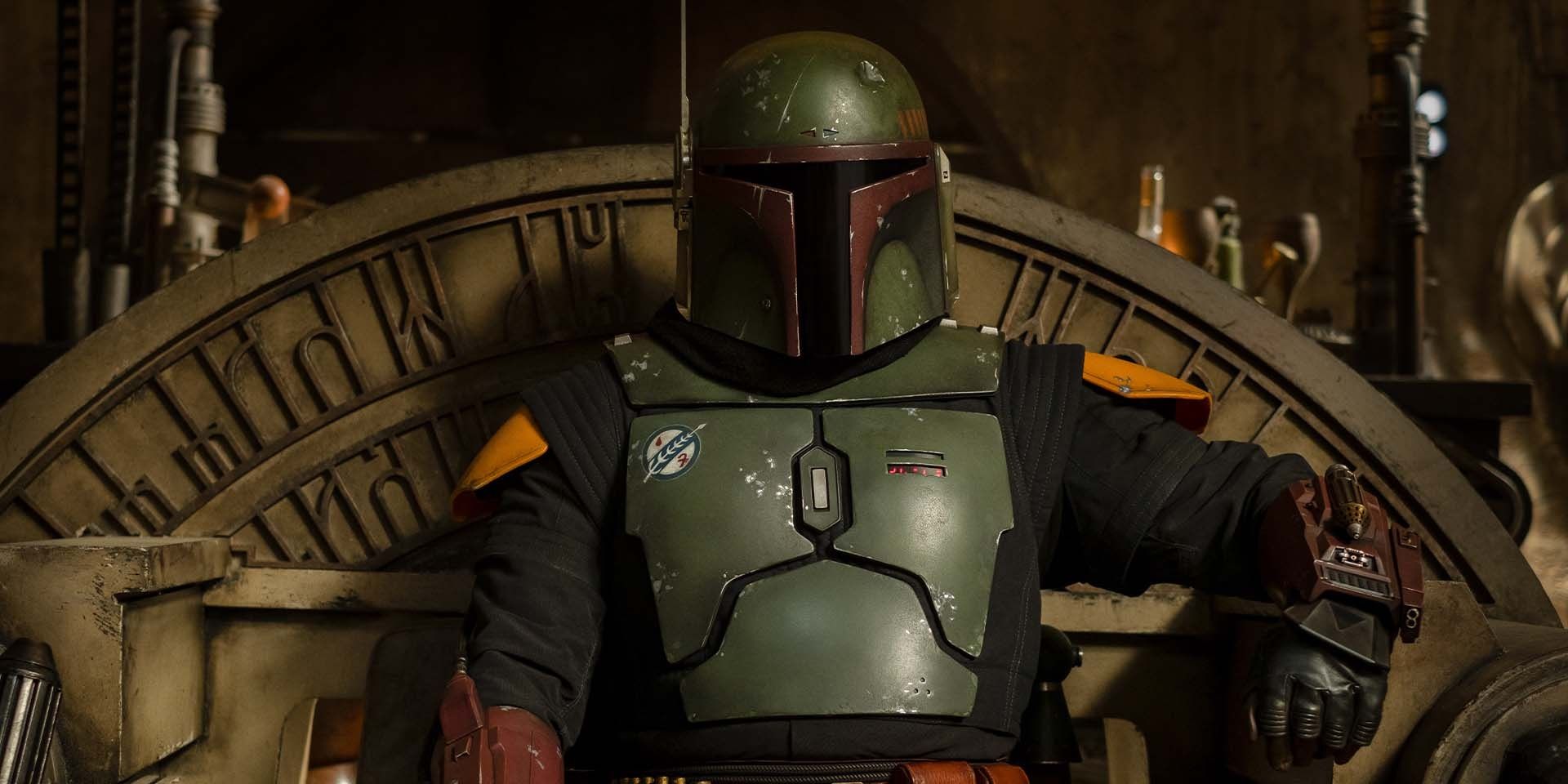 Boba sitting on his throne in The Book of Boba Fett