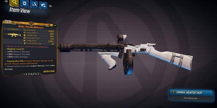 Borderlands 3 Blade Fury legendary assault rifle stats