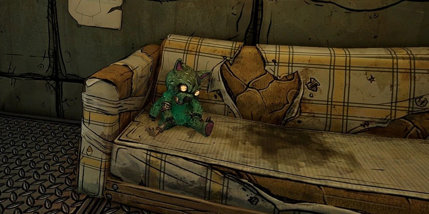 Borderlands 3 Childhood's End side quest teddy bear glowing eyes on couch