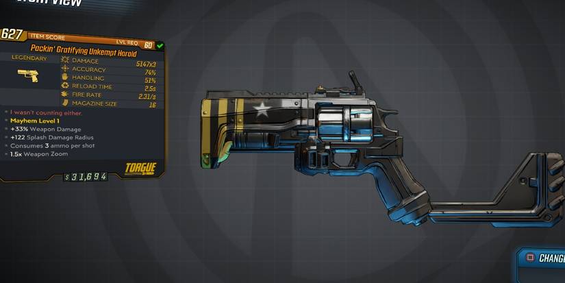 Borderlands 3 Unkempt Harold legendary pistol stats