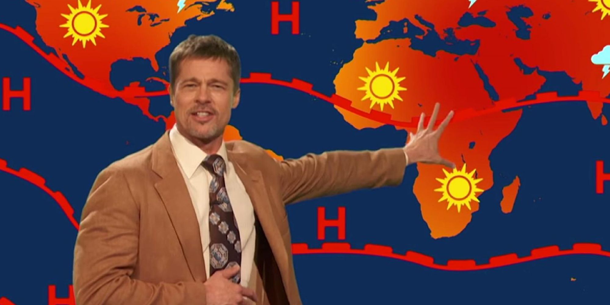 Brad Pitt as the Jim Jefferies Show Weatherman