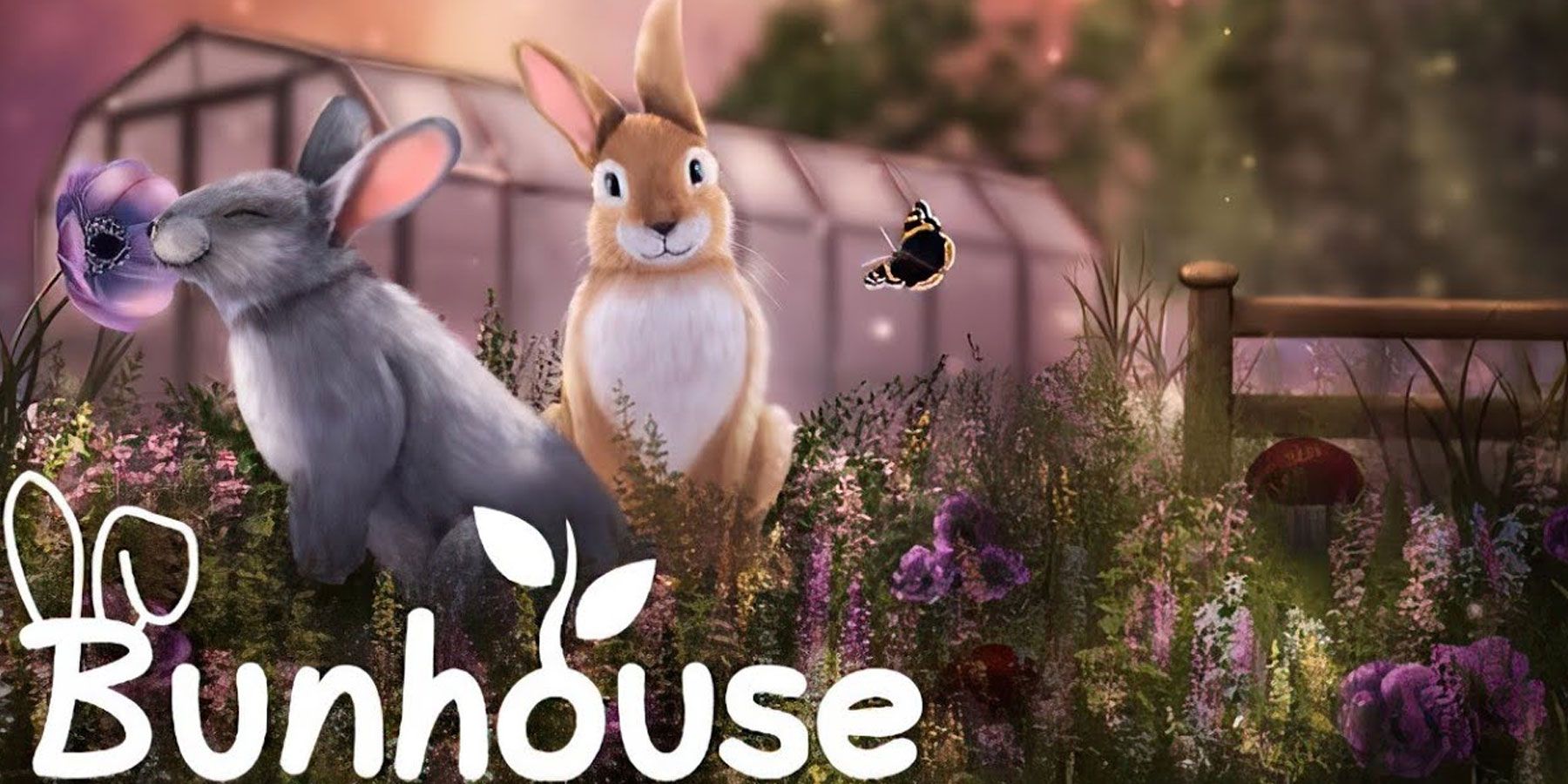 Bunhouse-кролики-пахнущие-цветы-за пределами теплицы