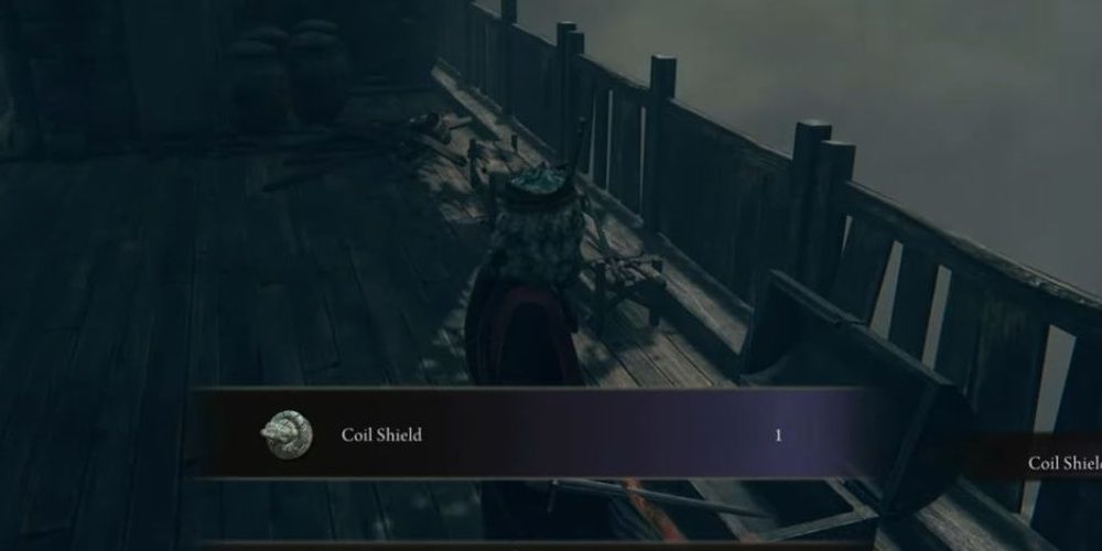 Player finding the Coil Shield in Elden Ring.