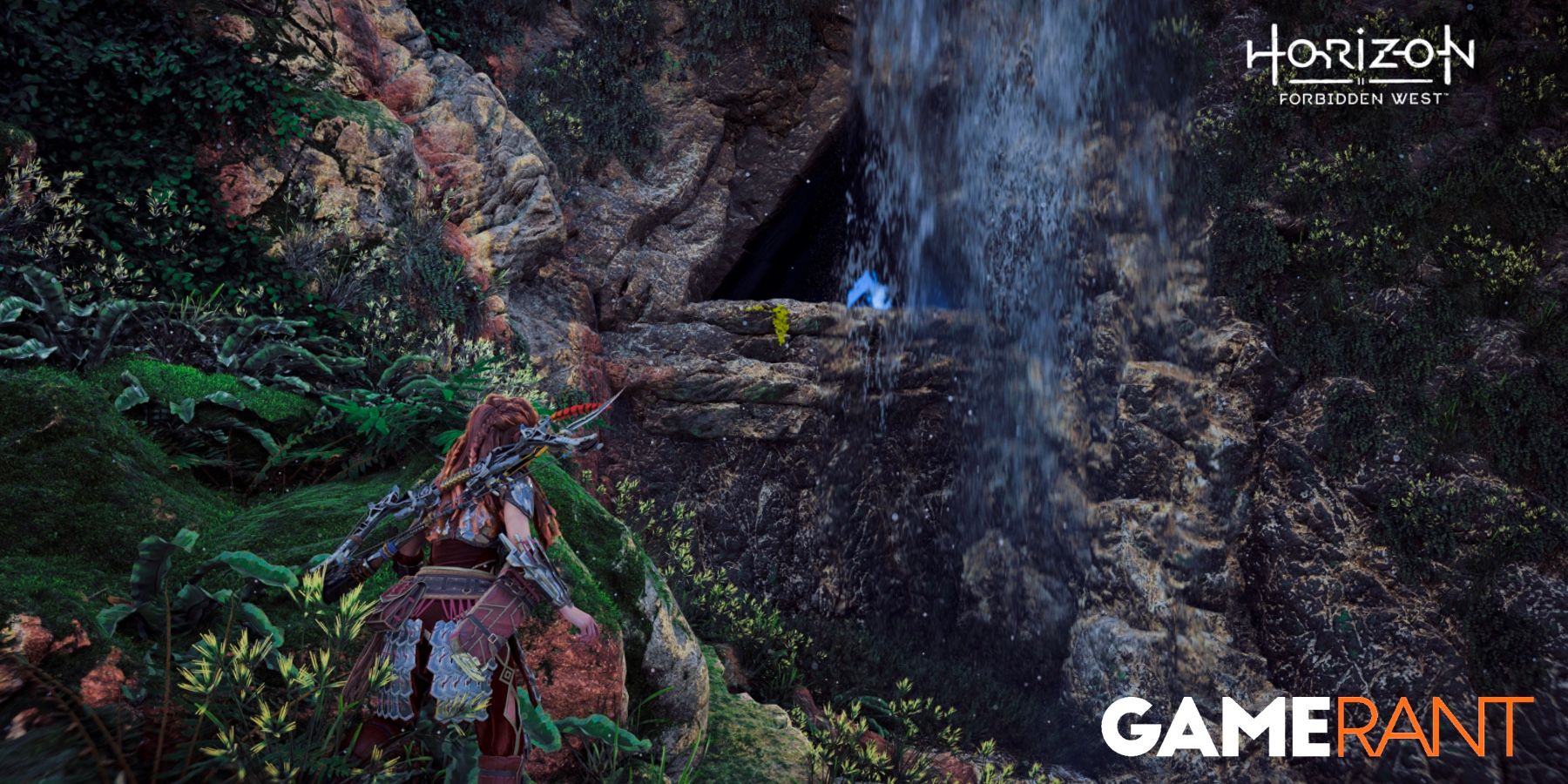 Horizon Forbidden West Aloy standing in front of the true entrance to Cauldron CHI