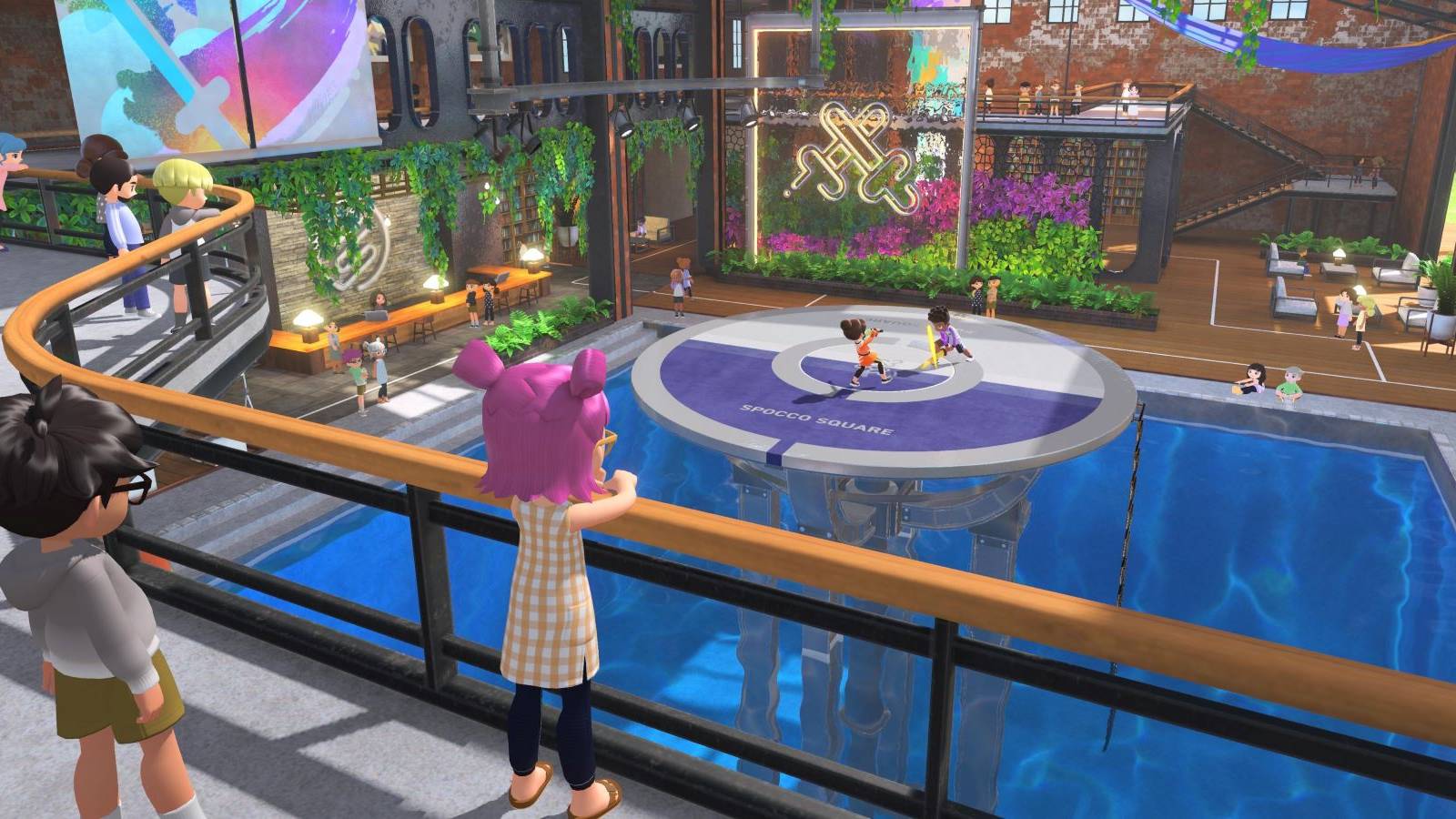 Several Sportsmates spectating a Chambara match in Nintendo Switch Sports