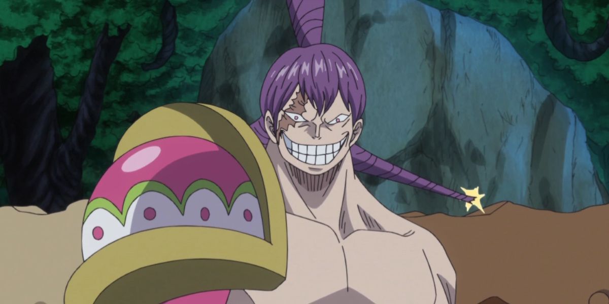 Charlotte Cracker from One Piece smiling threateningly