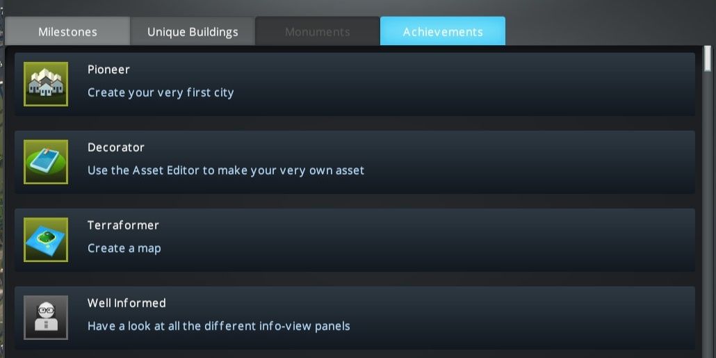 Cities Skylines Achievements