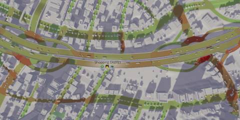 A highway viewed through traffic vision in Cities: Skylines