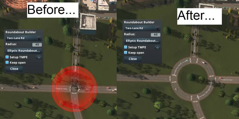 Cities Skylines Roundabout Builder Mod Before & After