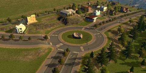 A traffic circle in Cities: Skylines