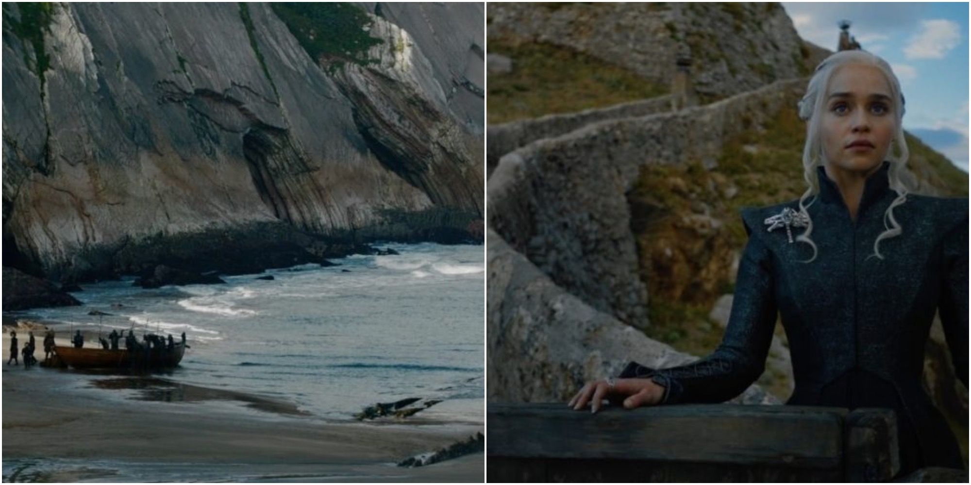 Collage of Game of Thrones Filming Locations Dragonstone Beach : Northern Coast Of Spain Daenerys