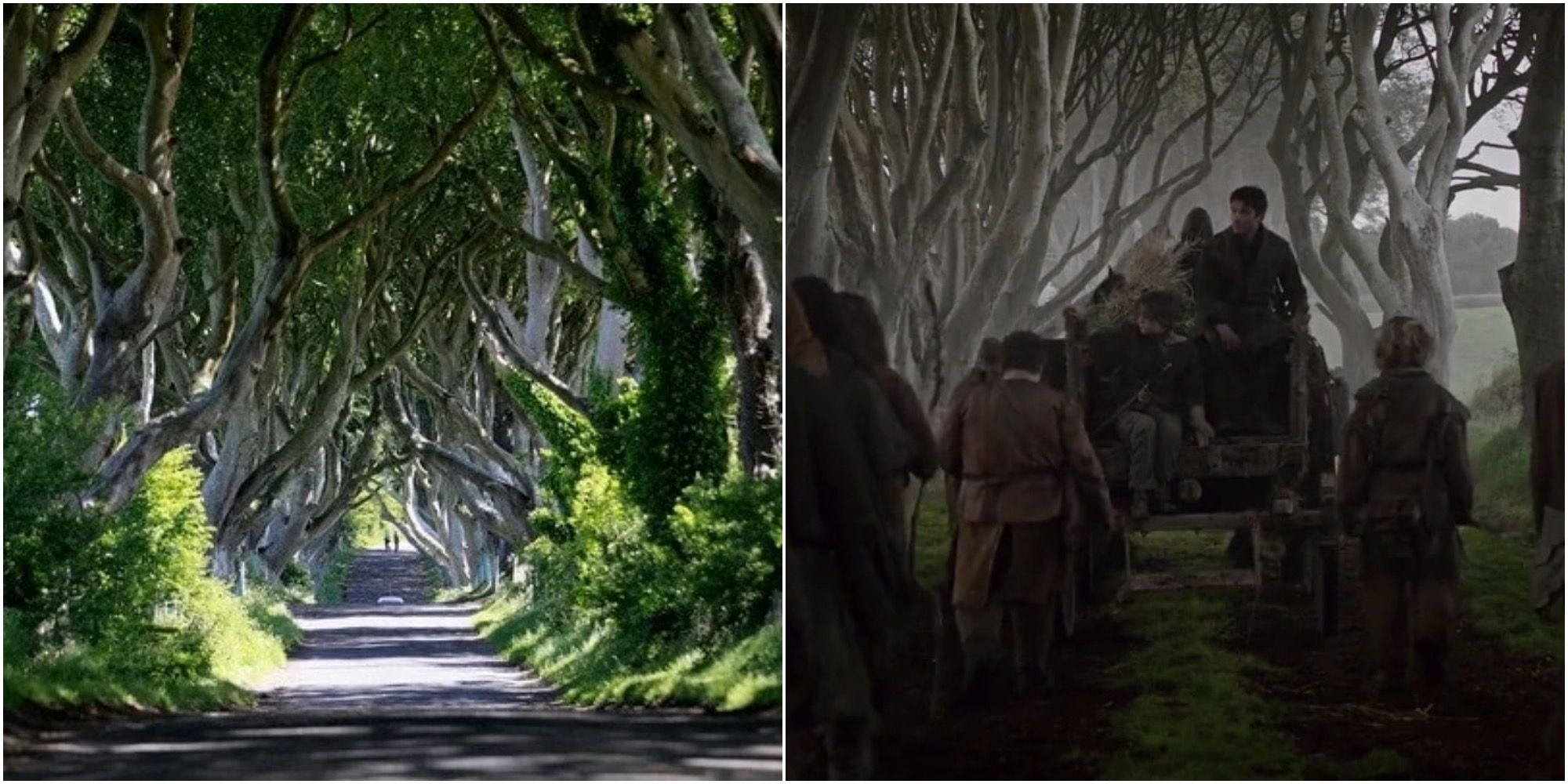 Collage of Game of Thrones Filming Locations Kingsroad Ireland Arya and Gendry