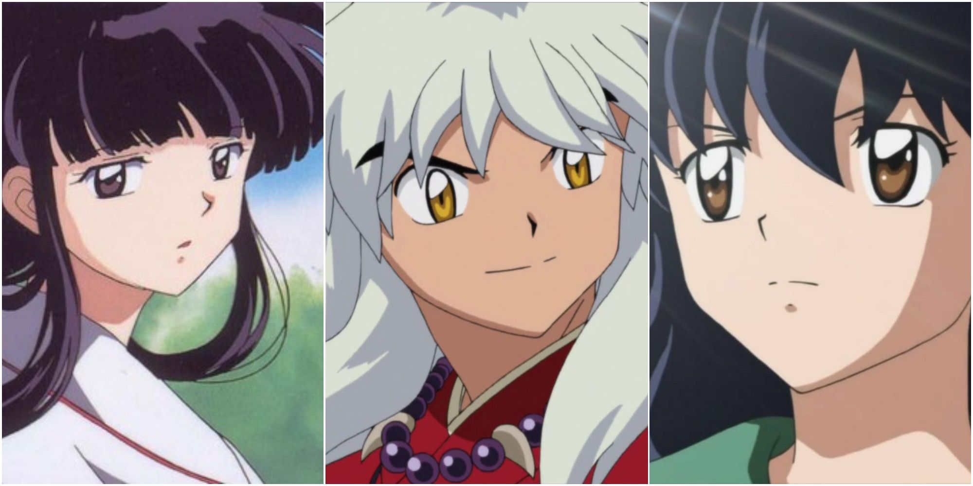 Collage of Inuyasha CloseUp Pictures of Kagome Kikyou and Inuyasha