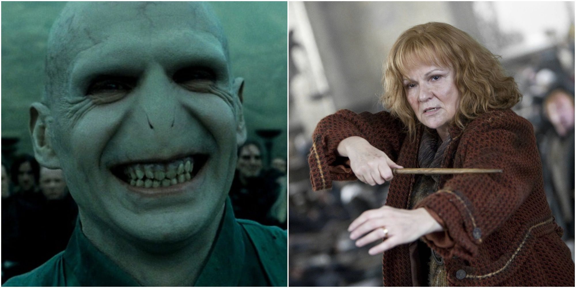Collage of Lord Voldemort and Molly Weasley In Harry Potter and The Deathly Hallows
