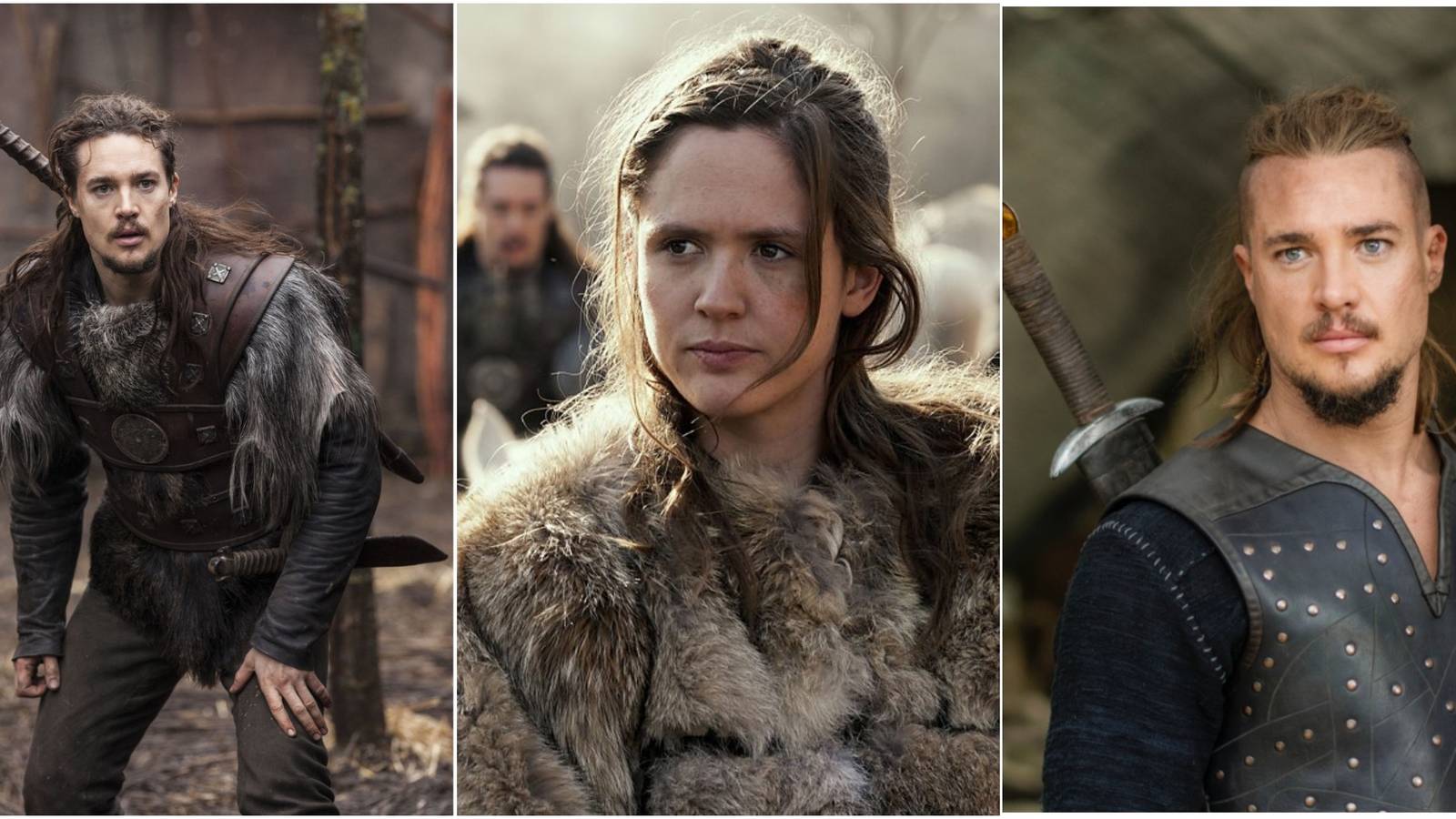 Collage of The Last Kingdom Pictures of Uthred of Bebbanberg and Brida