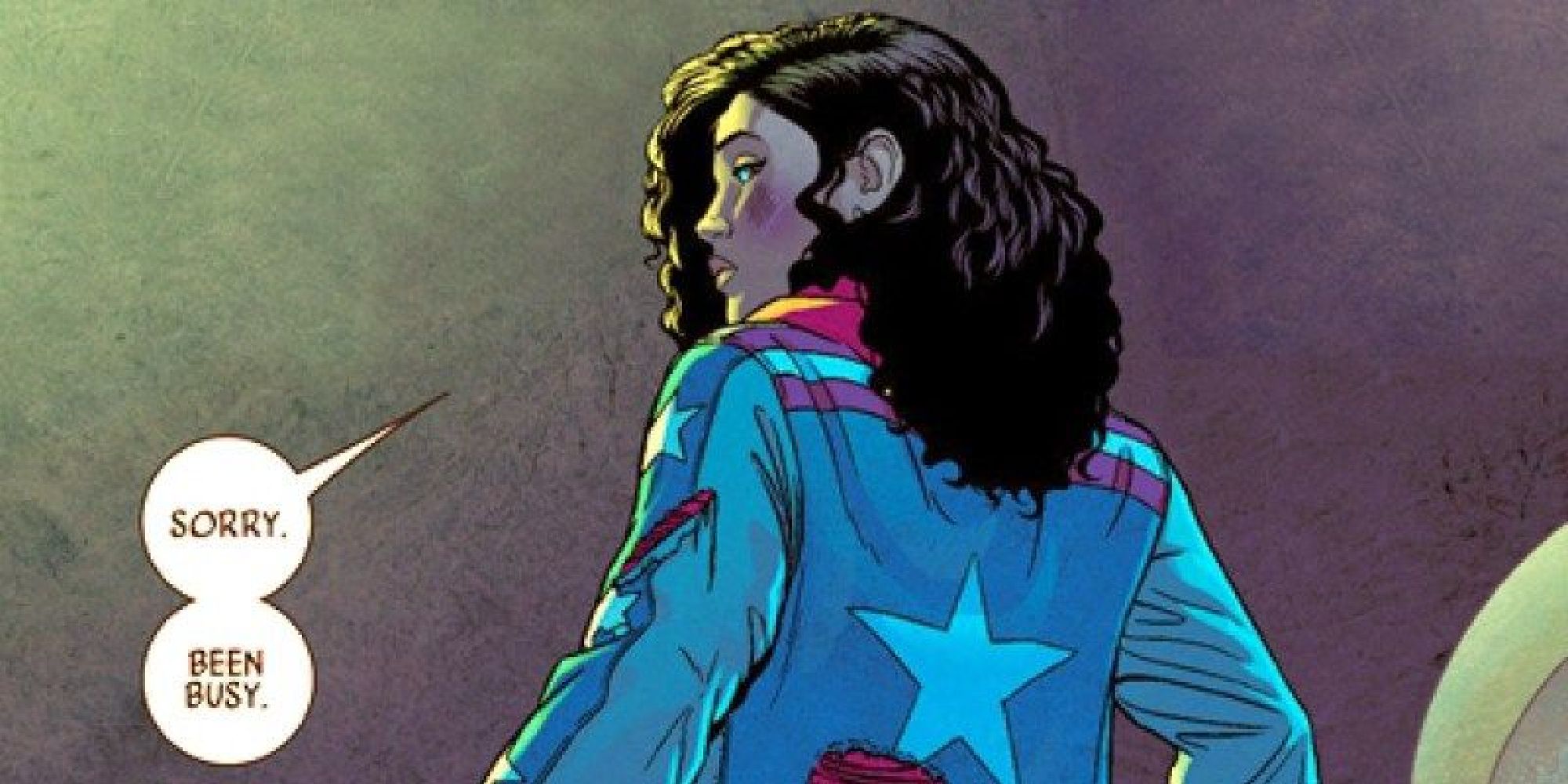 America Chavez with her back turned to an enemy