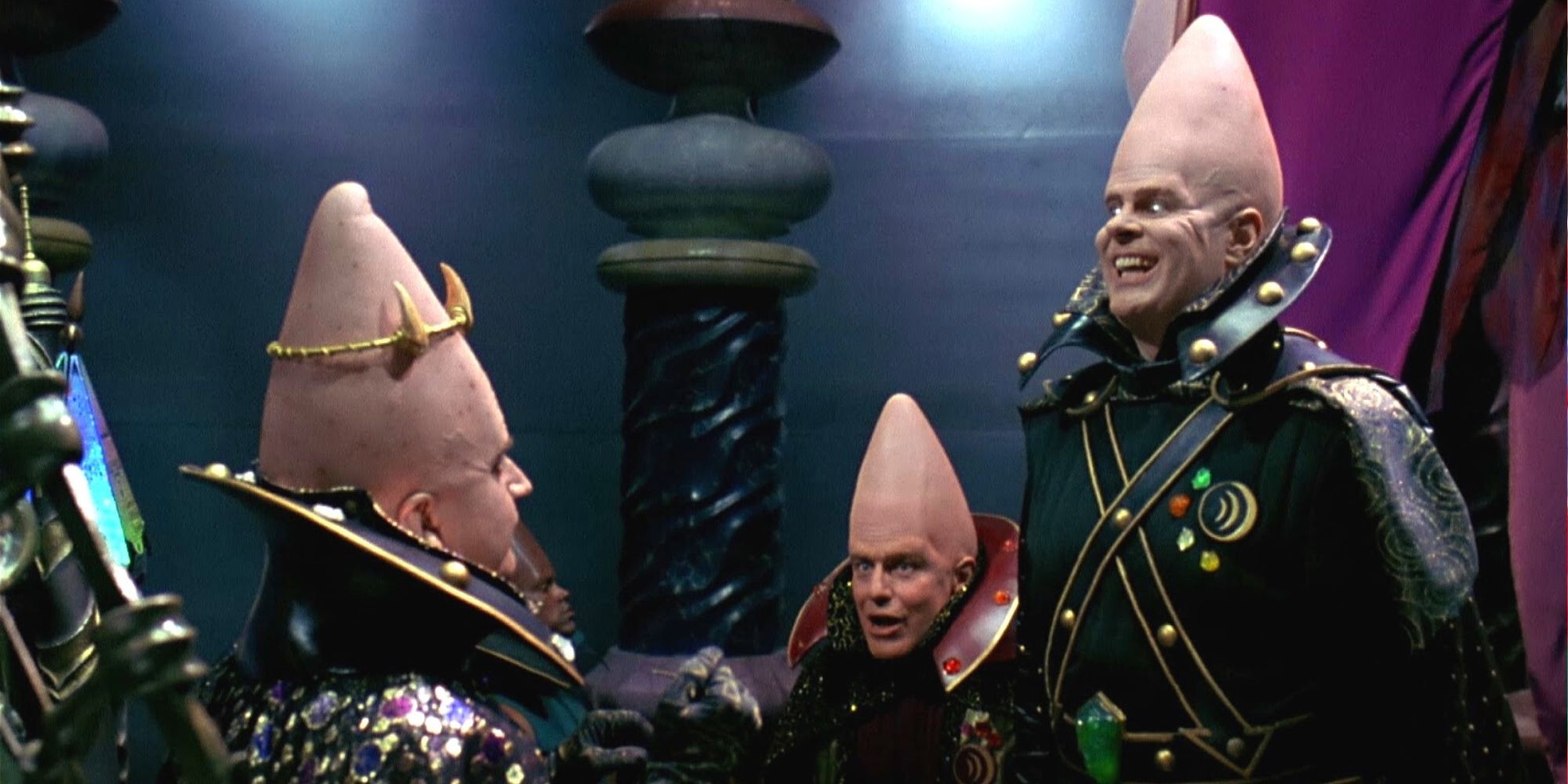 Coneheads Planet Leader On Thrown Wearing Crown Speaks To Coneheads Council