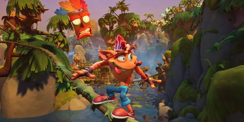 Crash and Aku Aku in Crash Bandicoot 4: It's About Time