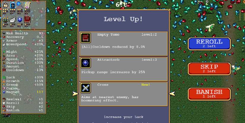 The Cross weapon in Vampire Survivors