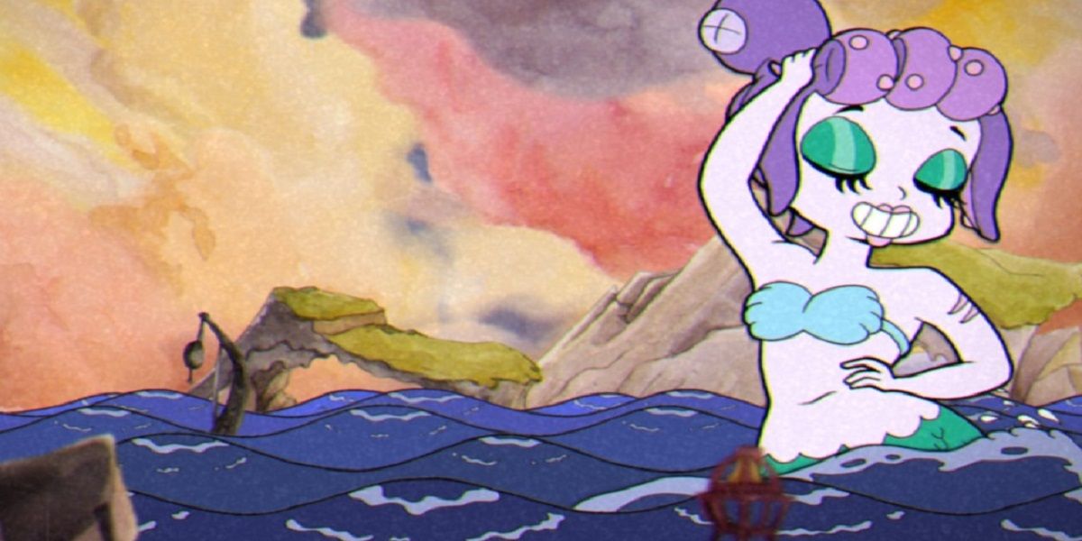 Cuphead screenshot the boss Calamaria in the ocean