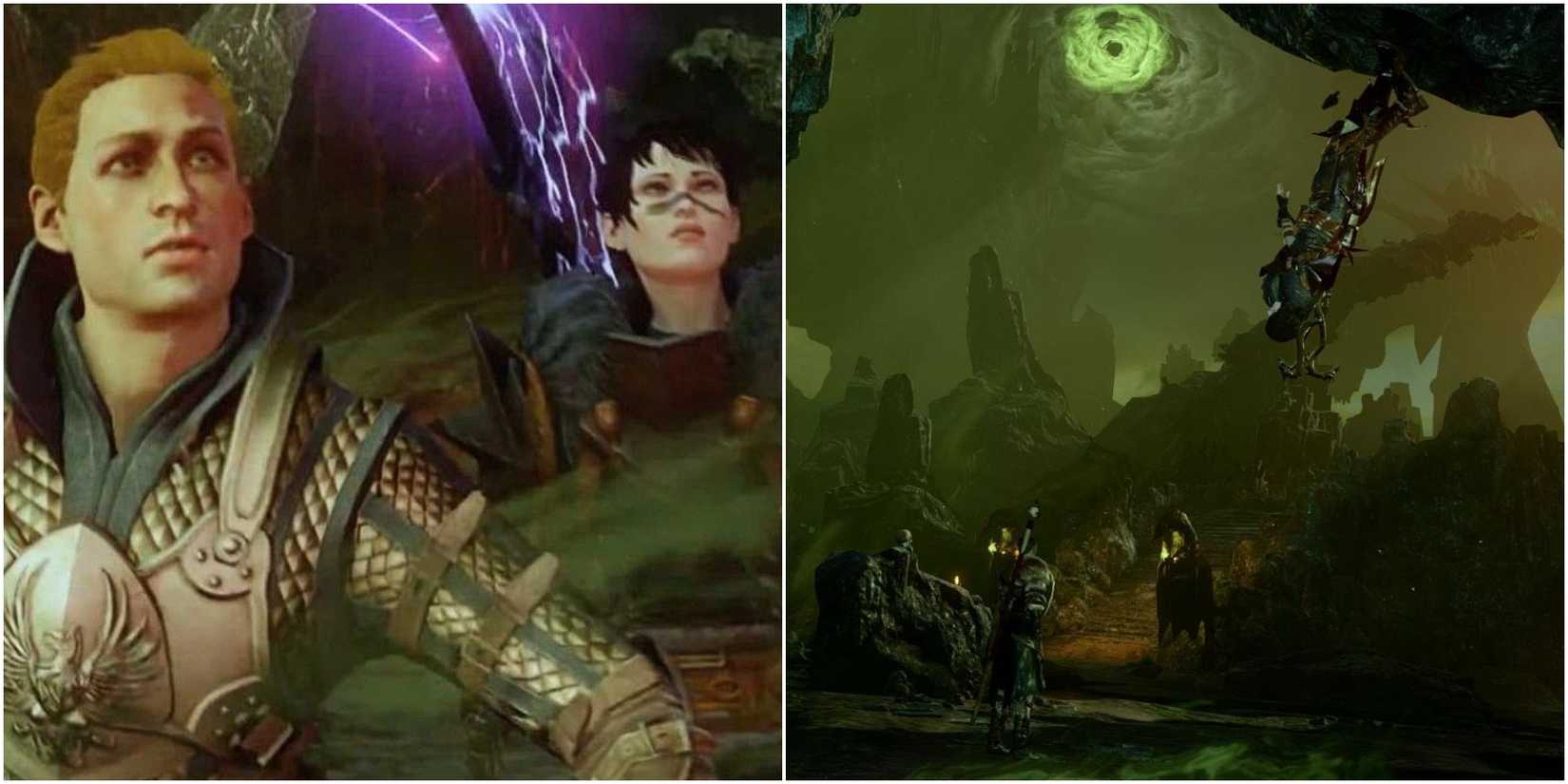 Split image of Alistair and Hawke and the Fade.