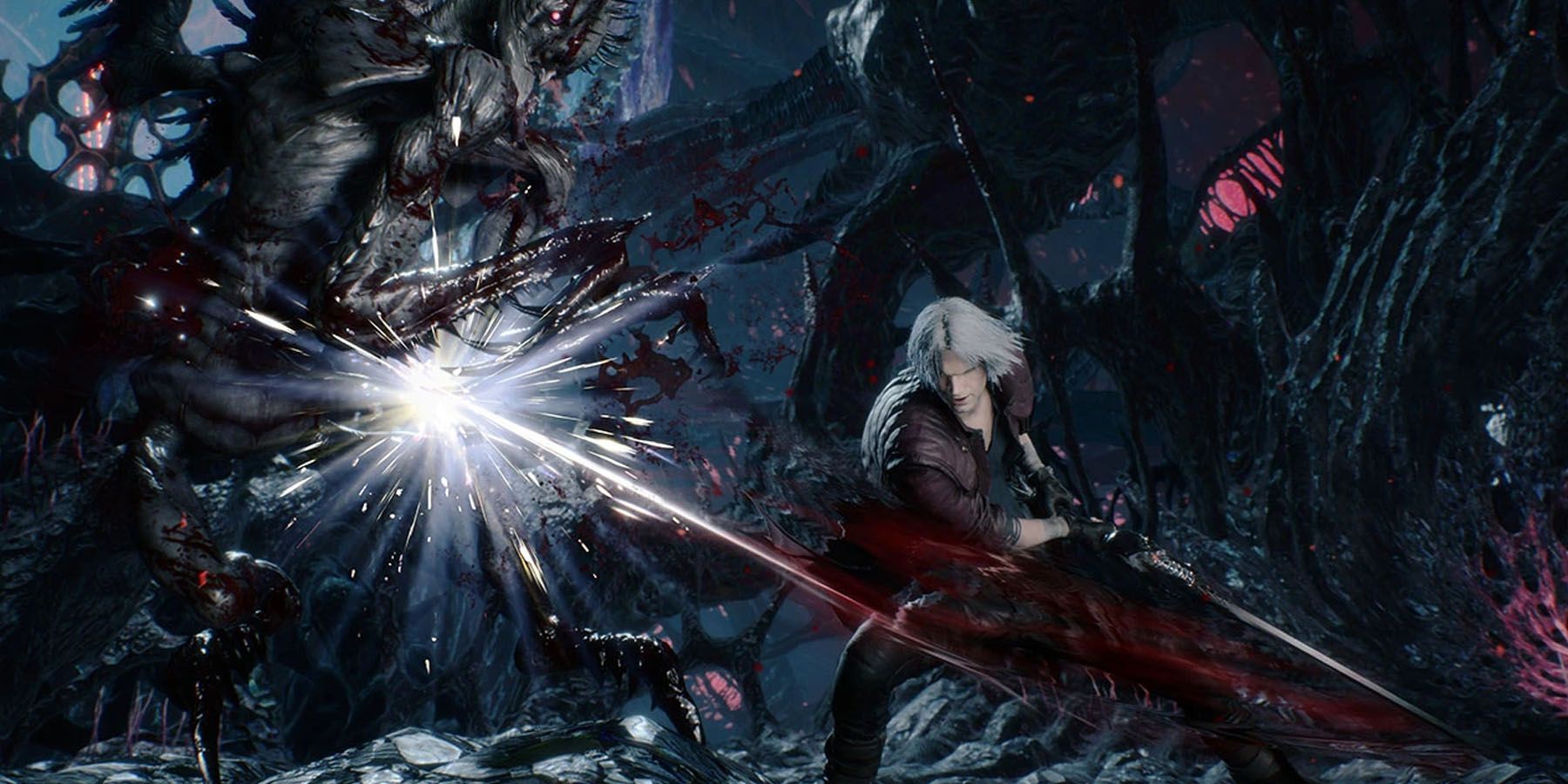 Dante attacking with his blade