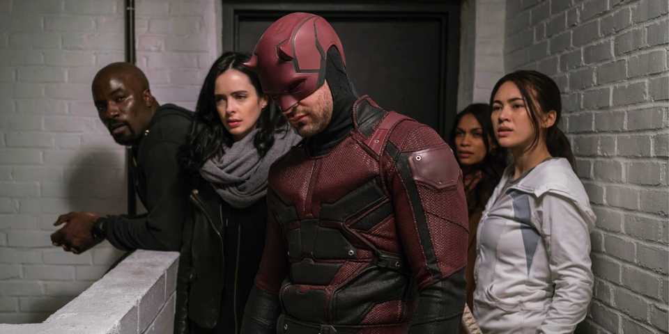 Daredevil, Jessica Jones, Luke Cage, Claire Temple, and Colleen Wing in The Defenders