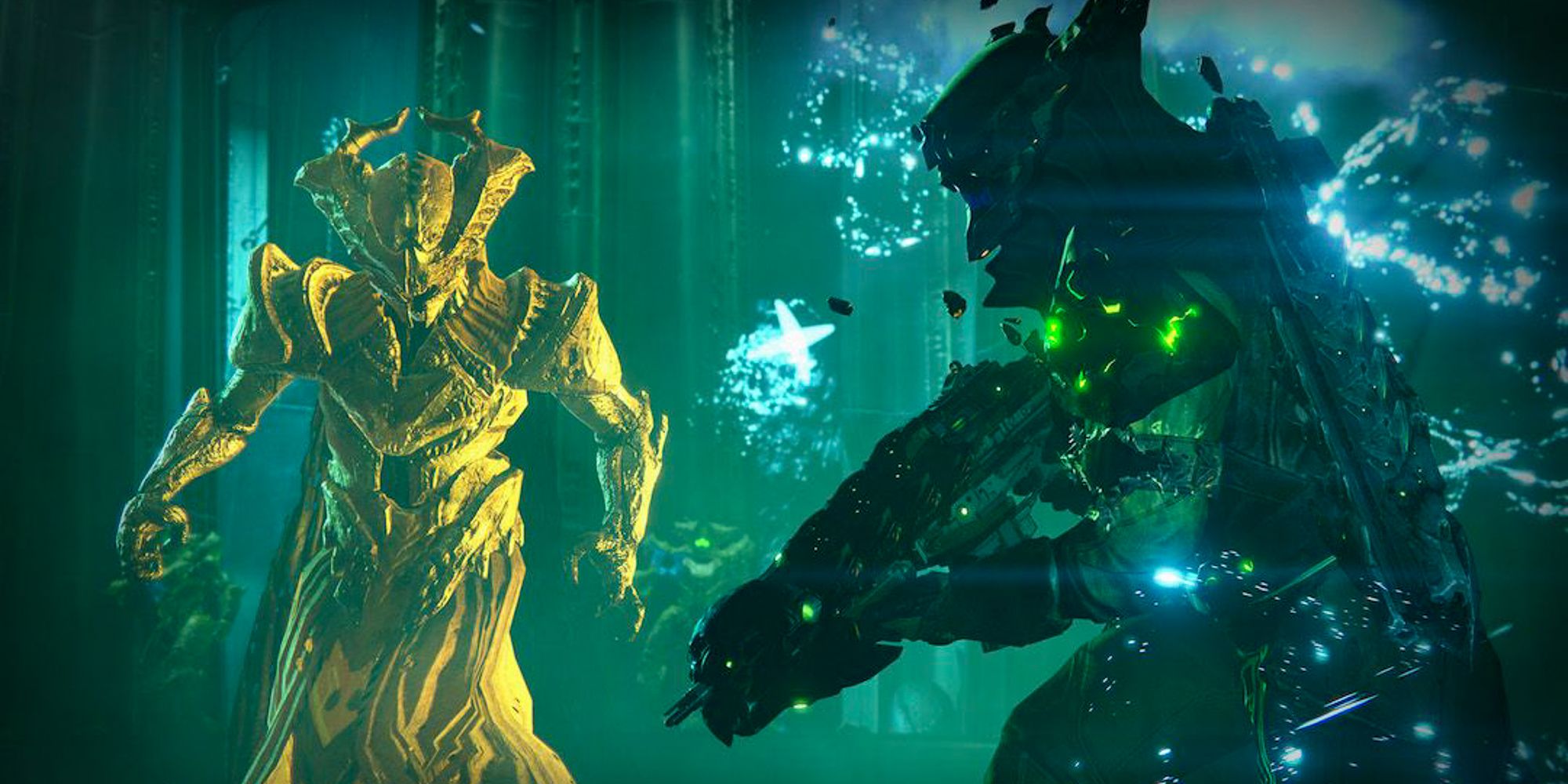 Destiny series A hive Wizard stares down a Guardian on the Moon