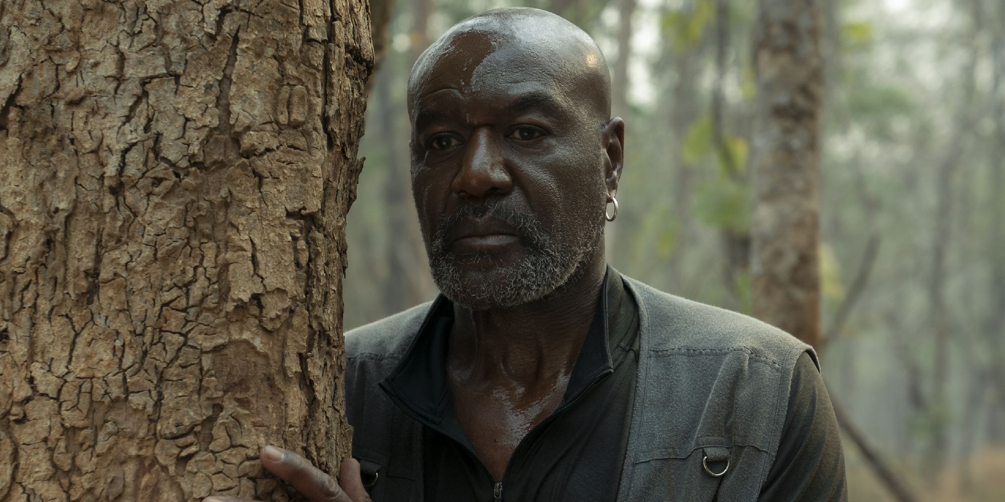 Delroy Lindo as Paul standing behind a tree in "Da 5 Bloods"