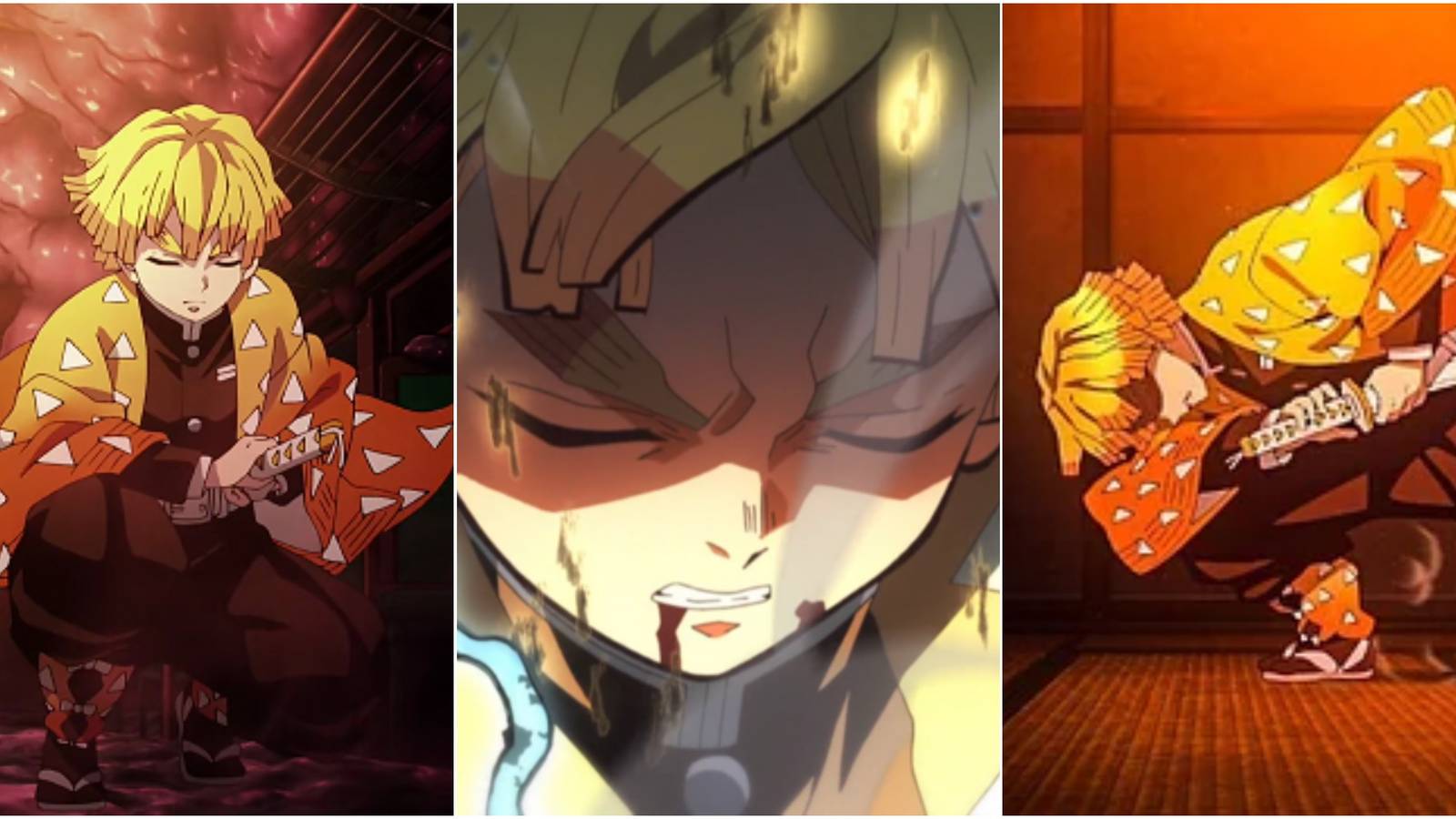 Demon Slayer Collage Of Zenitsu In Fighting Stance