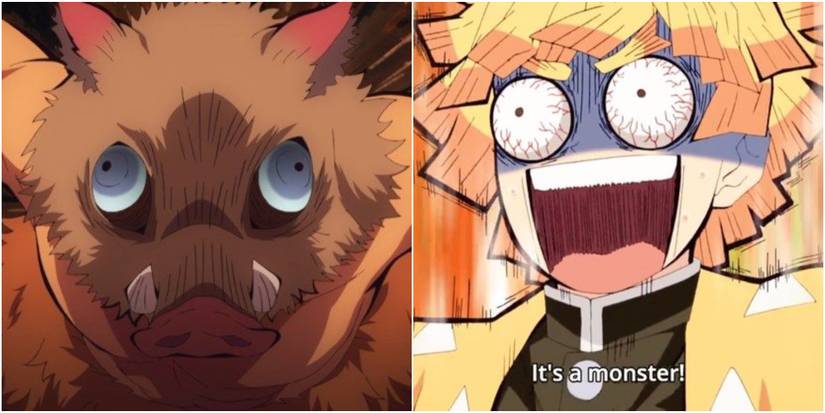 Demon Slayer Collage of Inosuke and Zenitsu Close Ups