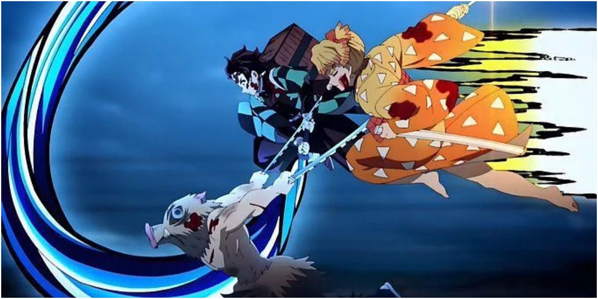 Demon Slayer Zenitsu With Tanjiro And Inosuke Attacking