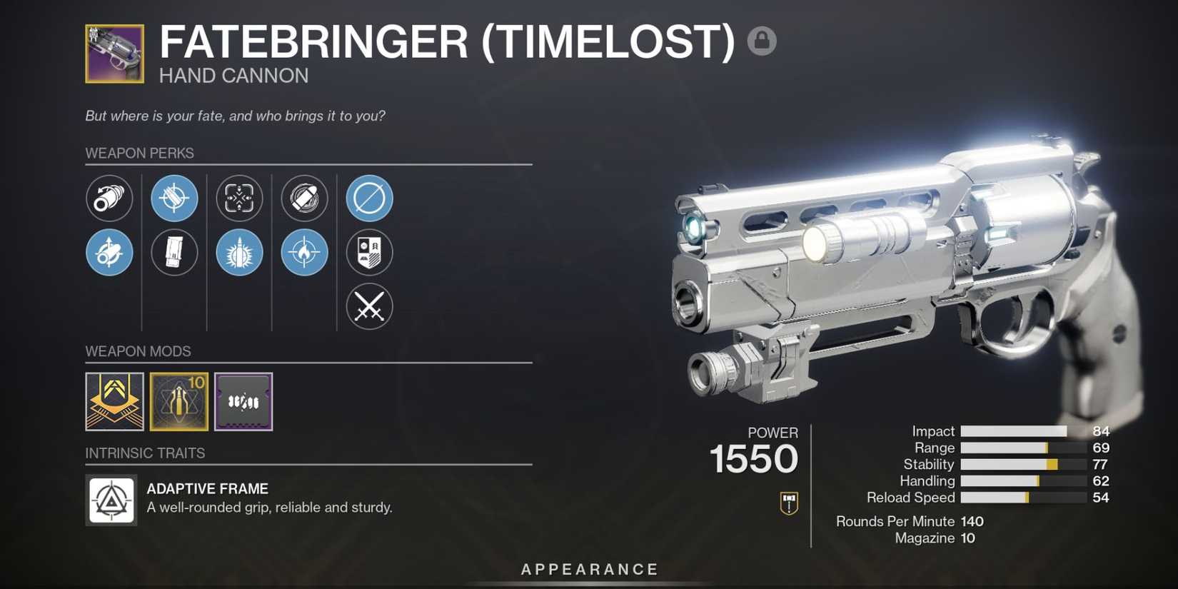 Destiny 2 Fatebringer Timelost Hand Cannon