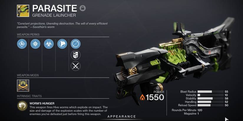 Destiny 2 Parasite Grenade Launcher