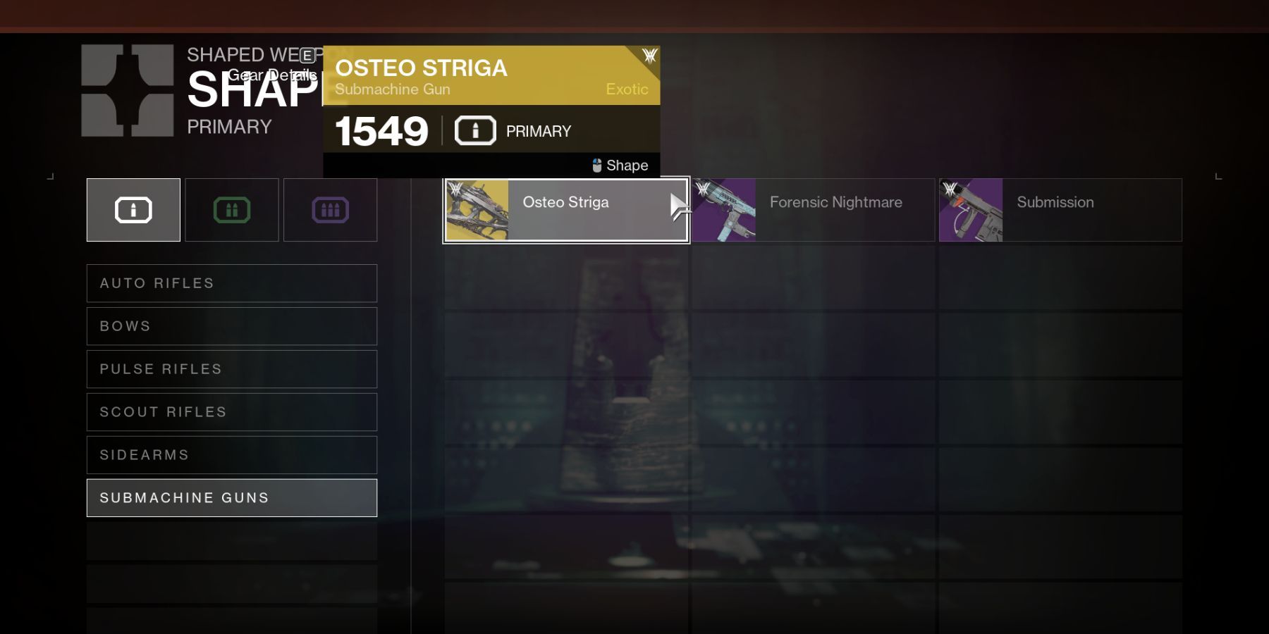 Destiny 2 The Osteo Striga In The Crafting Screen