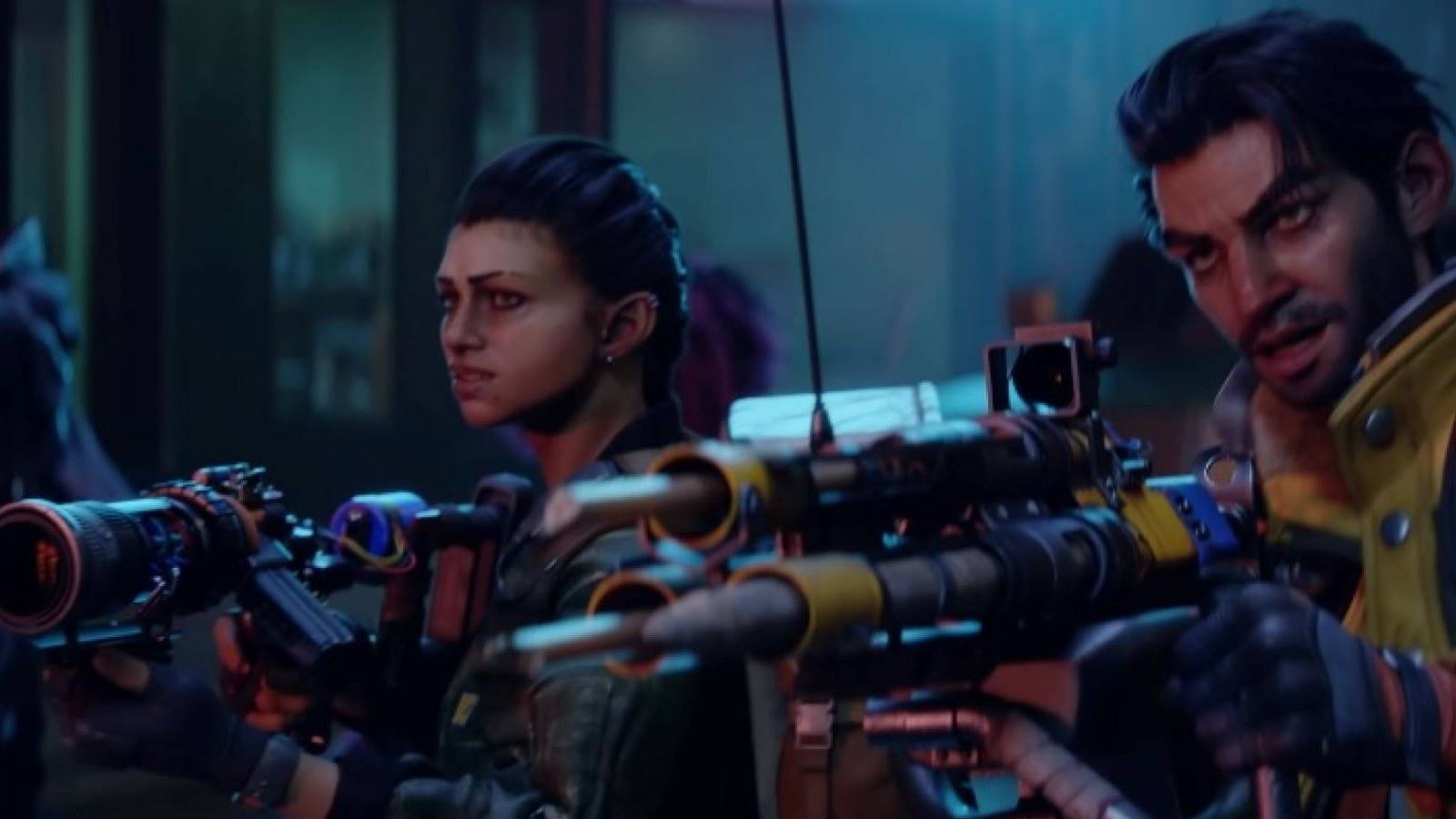 Devinder Crousley and Remi de la Rosa aiming guns in the Redfall cinematic trailer