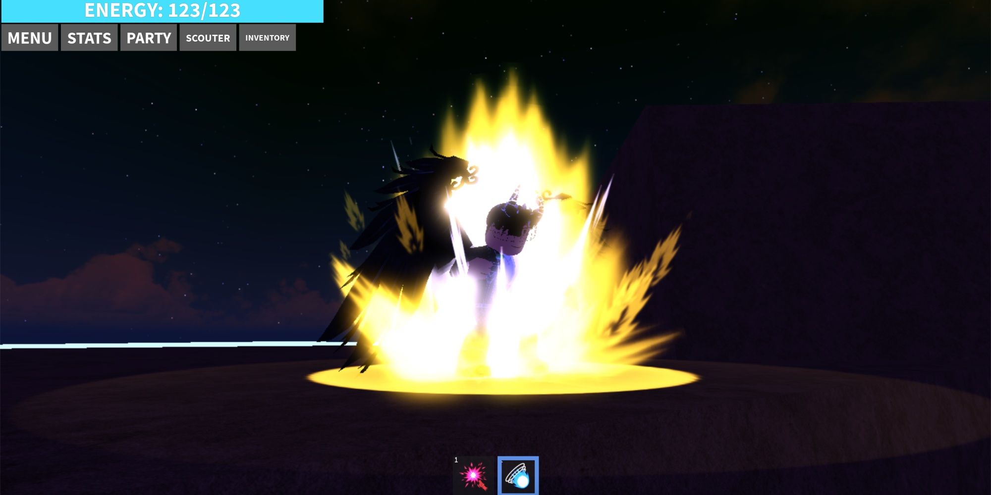 A Roblox avatar powering up in Dragon Ball Rage