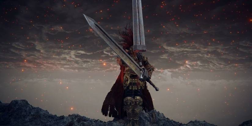 Tarnished wielding Dual Greatswords Elden Ring Standing on Forge of the Giants