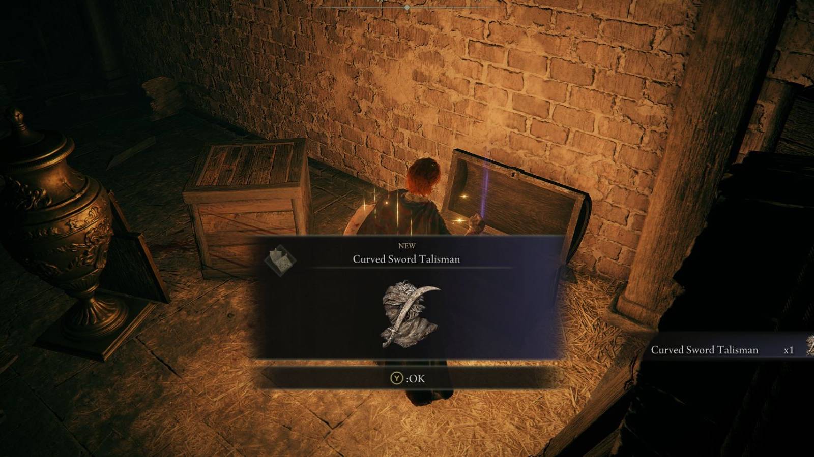 Elden Ring Curved Sword Talisman Stormveil Castle Chest