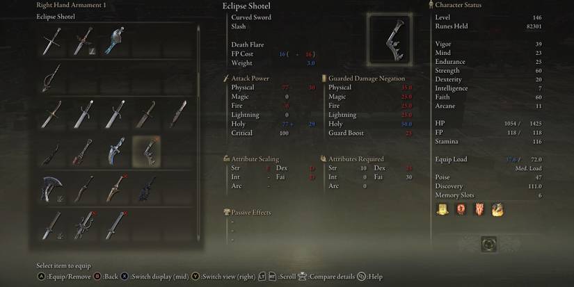 Elden Ring Eclipse Shotel Stats