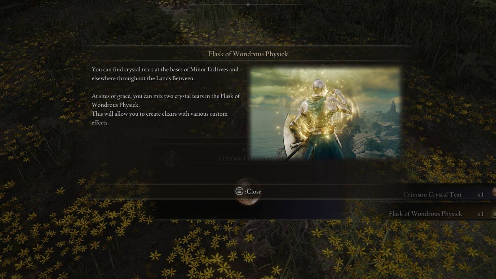 Elden Ring Flask of Wondrous Physick Tutorial Popup Tooltip