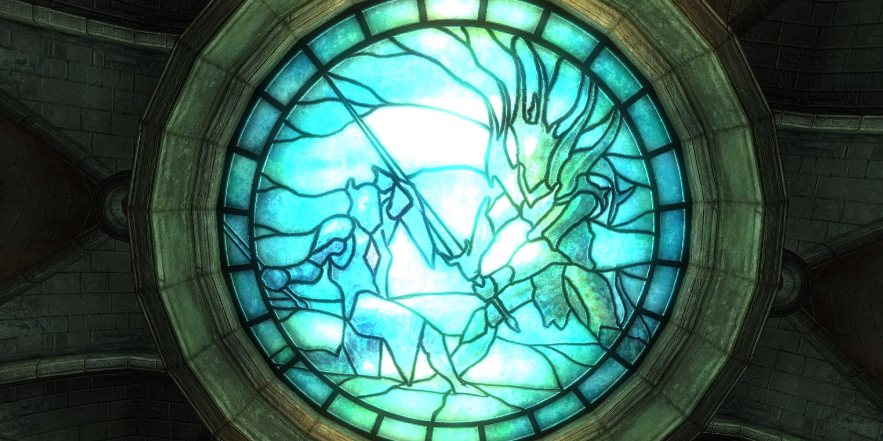 Elder Scrolls Pelinal Whitestrake Fighting Umaril the Unfeathered Glass Art