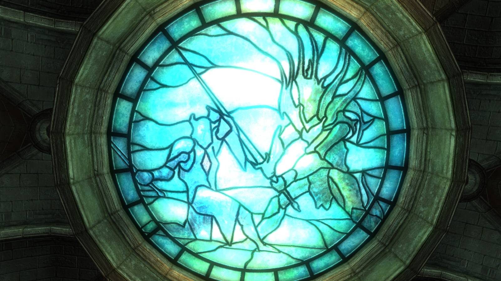 Elder Scrolls Pelinal Whitestrake Fighting Umaril the Unfeathered Glass Art