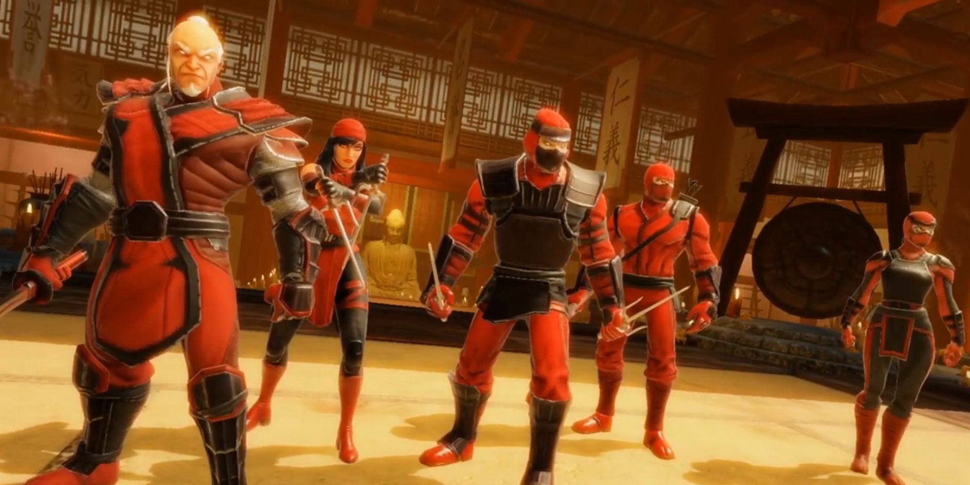 Elektra and Nobu leading a team of Hand members in Marvel Strike Force