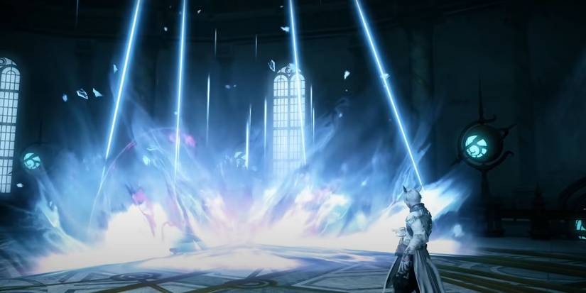 FF14 A Sage utilizing an AOE attack